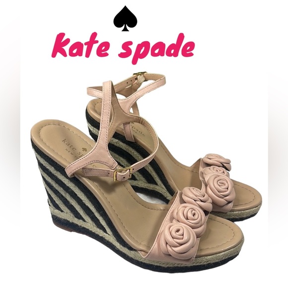 Kate spade Jill sandals shoes wedges pale pink rosettes 7 - Picture 2 of 11